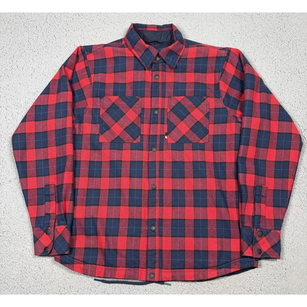 The North Face Jacket Mens XL Shacket Red Plaid Flannel Snap Quilted Reversible